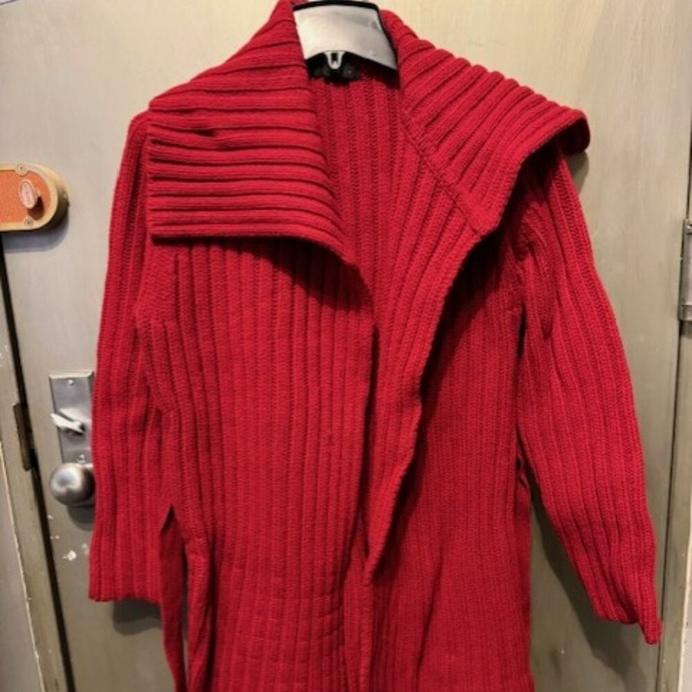 Vintage Chunky Rib Knit open front cardigan Sweater with large collar - Picture 3 of 16